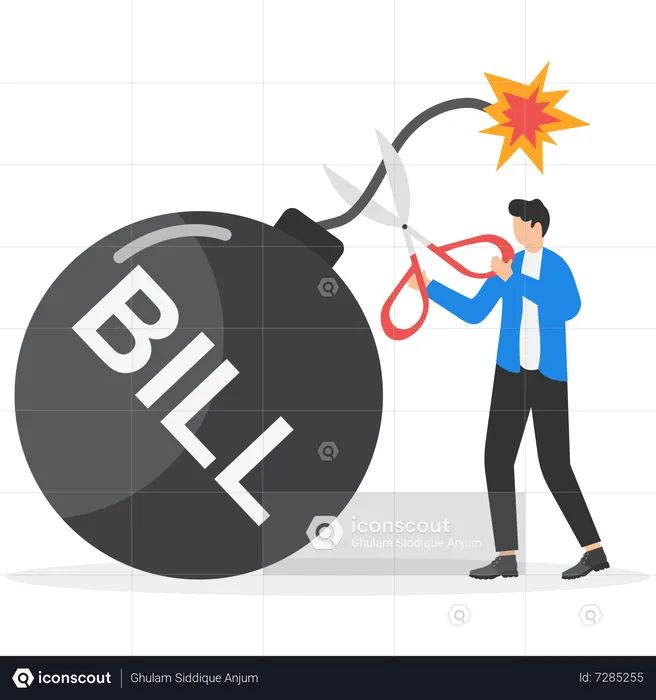 Businessman cut bill payment bomb  Illustration