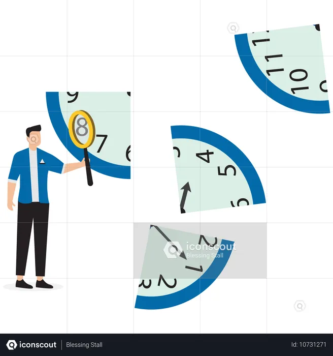 Businessman cut clock in piece to analyze  Illustration