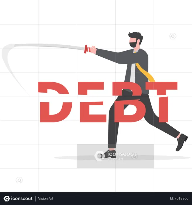 Businessman cut debt with sword  Illustration