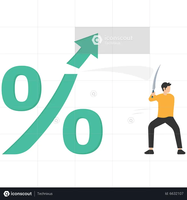 Businessman cut percentage sign with sword  Illustration