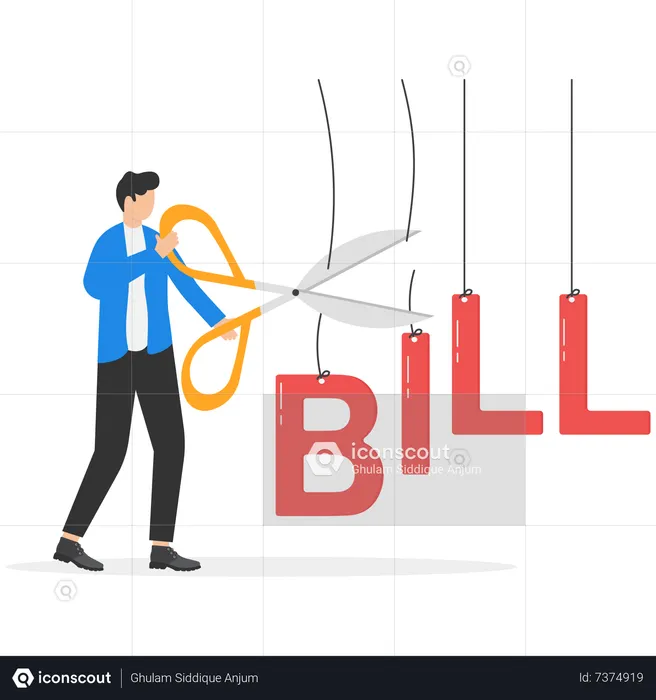 Businessman cutting bill alphabet  Illustration