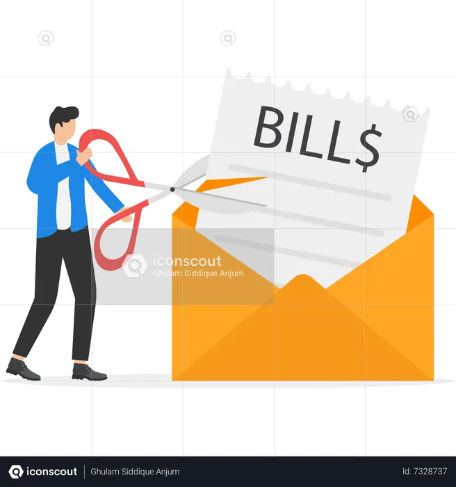 Businessman cutting bills paper  Illustration