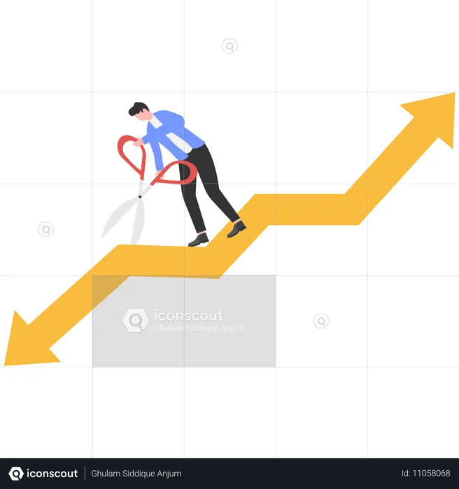 Businessman cutting down negative arrow  Illustration