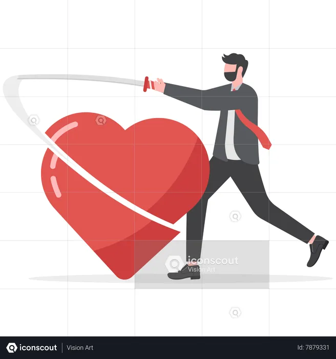 Businessman cutting Heart with Sword  Illustration