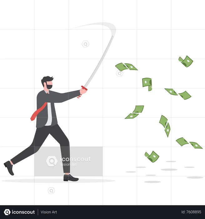 Businessman cutting Money with Sword  Illustration