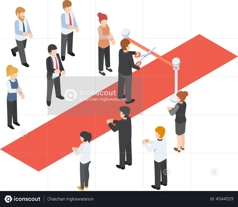 Businessman cutting red ribbon at grand opening event  Illustration