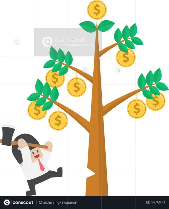 Businessman cutting tree of money  Illustration
