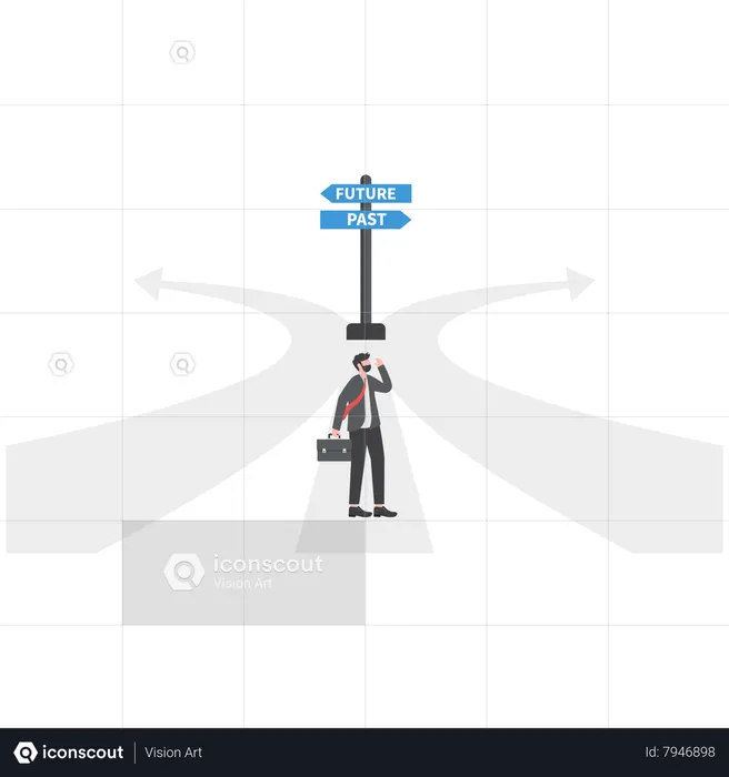 Businessman decide two ways about the past and future way  Illustration