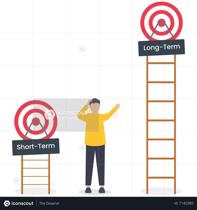 Businessman deciding short term and long term business goals  Illustration