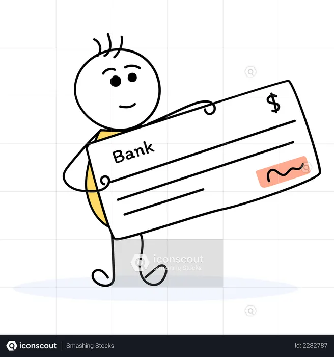 Businessman depositing payment cheque in bank  Illustration