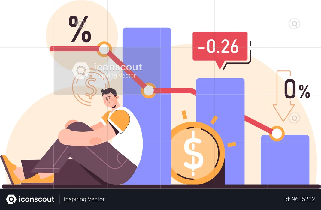 Businessman depressed due to company loss  Illustration