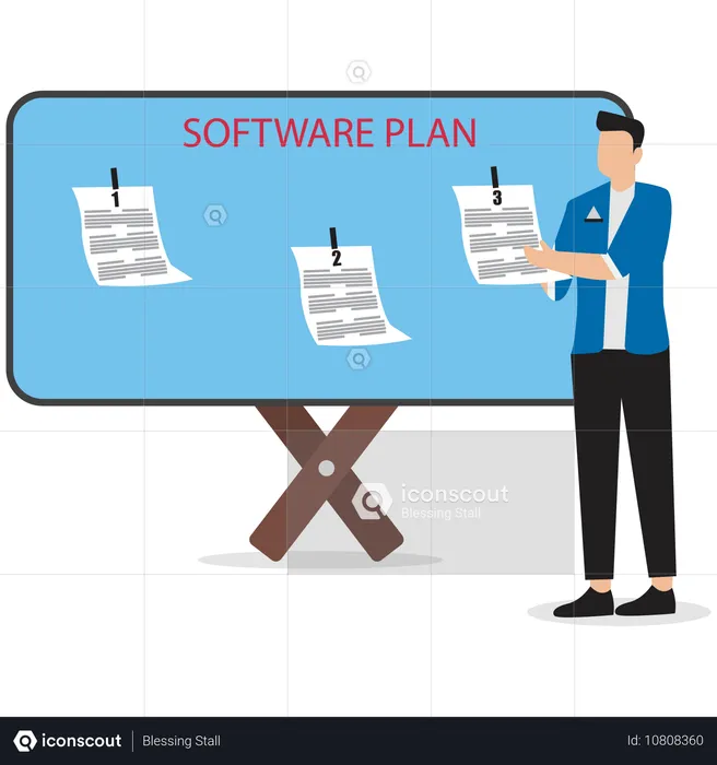 Businessman designing software plan  Illustration