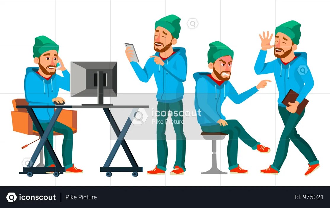 Businessman Different Mood During Working  Illustration