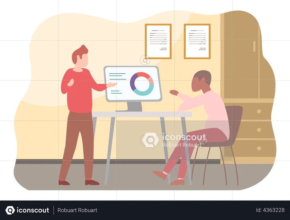 Businessman discussing about analytics  Illustration