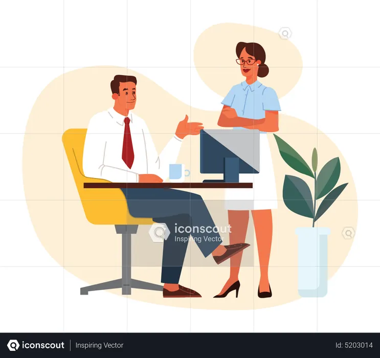 Businessman discussing with female assistant  Illustration