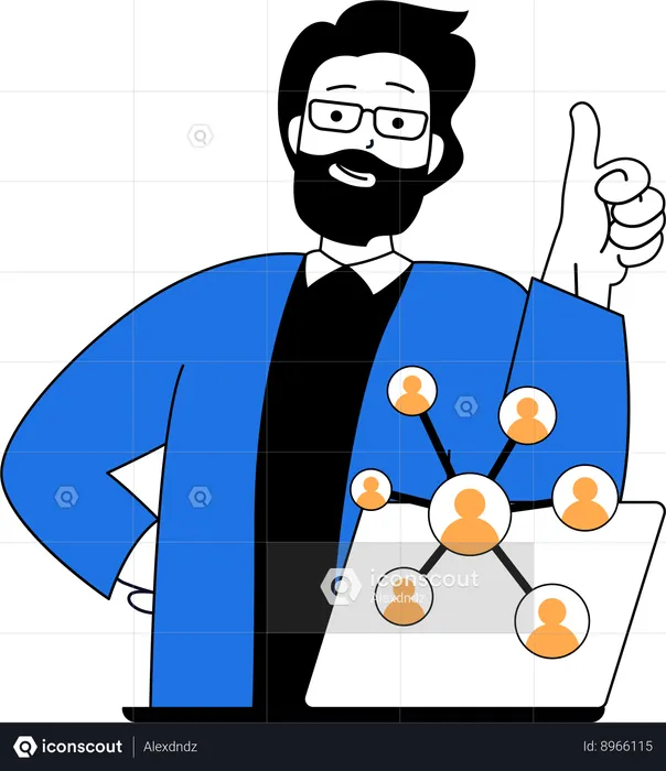Businessman discussing with team online  Illustration