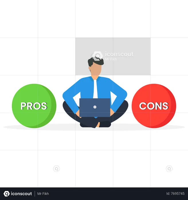 Businessman doing analysis of positive and negative business  Illustration