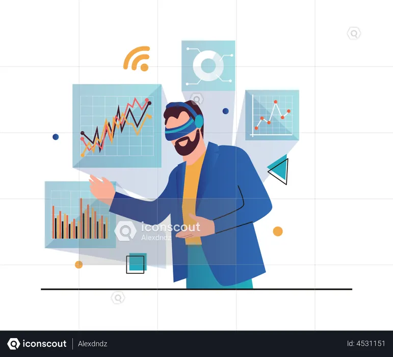 Businessman doing analysis using VR  Illustration