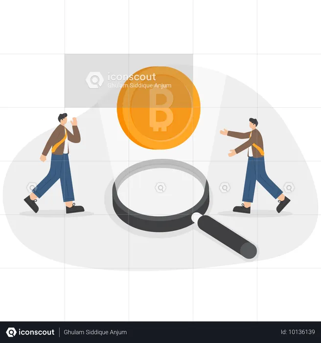 Businessman doing bitcoin research  Illustration