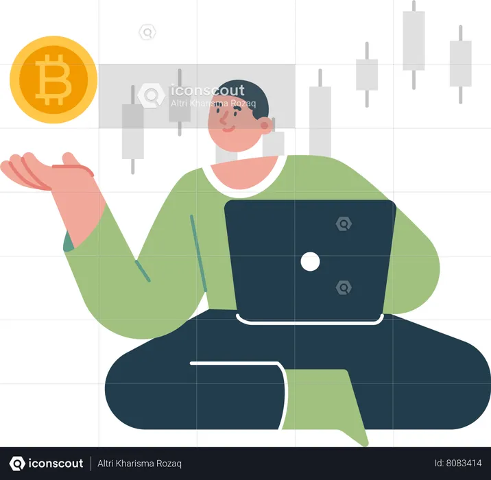 Businessman doing  Bitcoin trading  Illustration