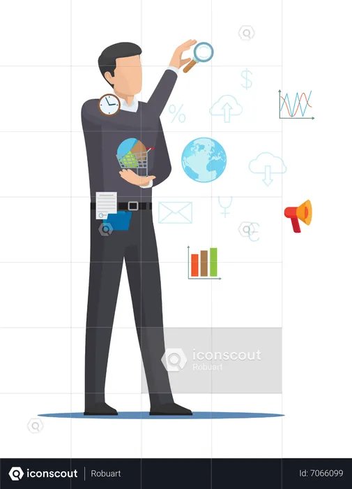 Businessman doing business research  Illustration