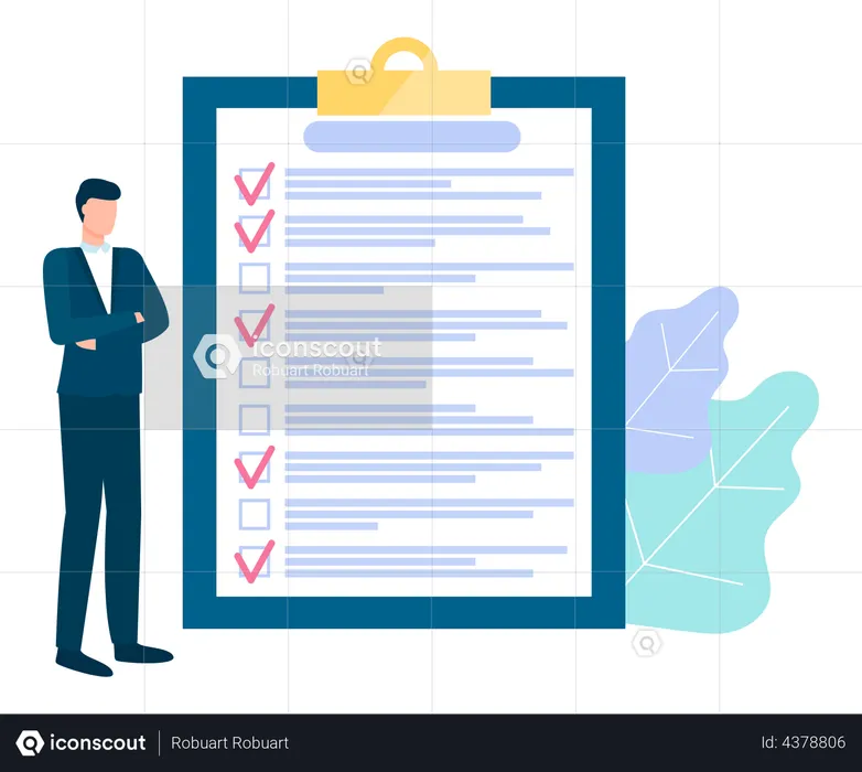 Businessman doing checkmark on task list  Illustration