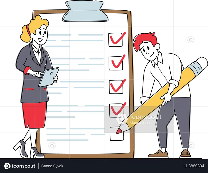 Businessman doing checkmark on task list  Illustration