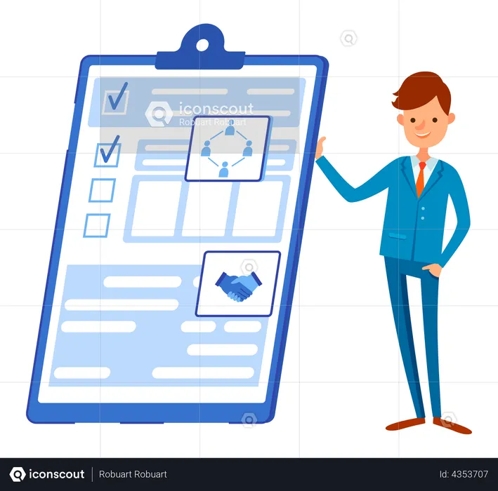 Businessman doing checkmark on task list  Illustration