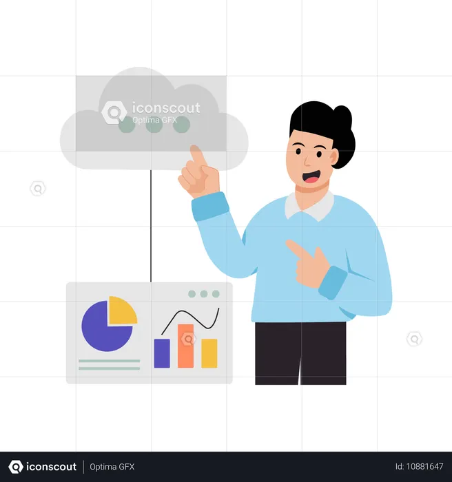 Businessman doing cloud analytics  Illustration