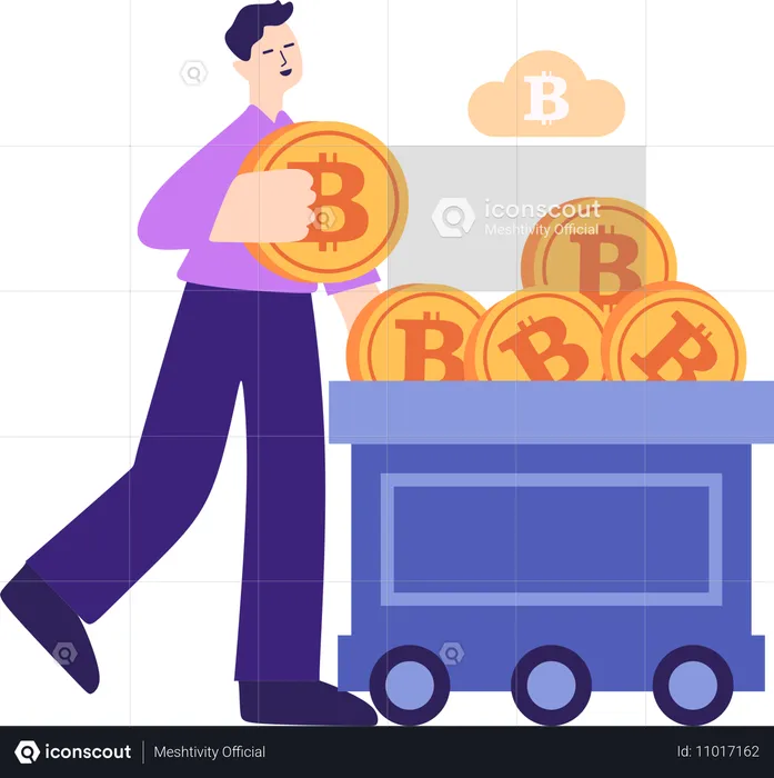 Businessman doing crypto mining  Illustration