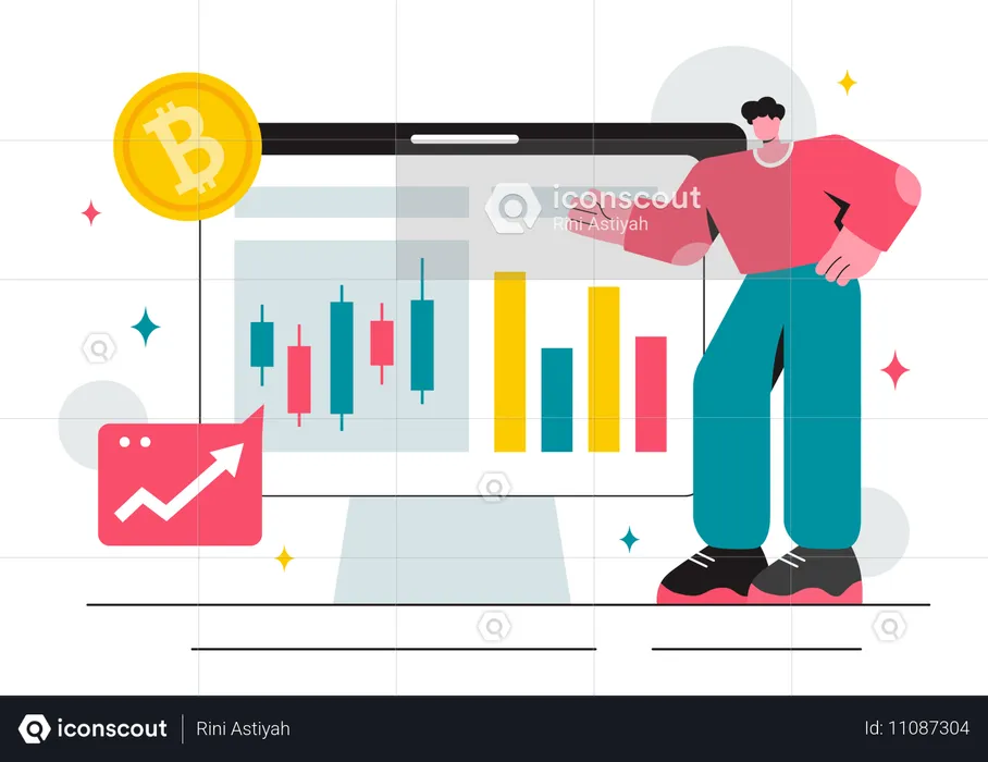 Businessman doing cryptocurrency trading  Illustration