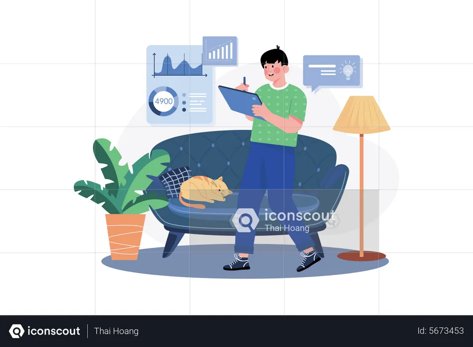 Businessman doing data analysis  Illustration