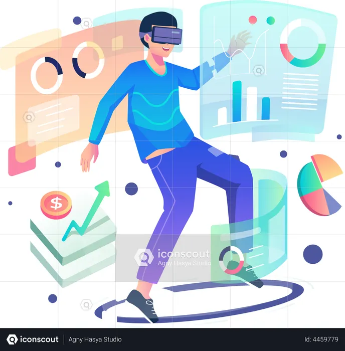 Businessman doing data analysis using VR tech  Illustration