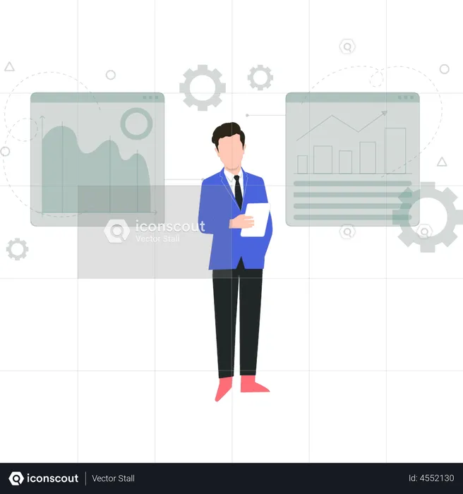 Businessman doing data analytics  Illustration