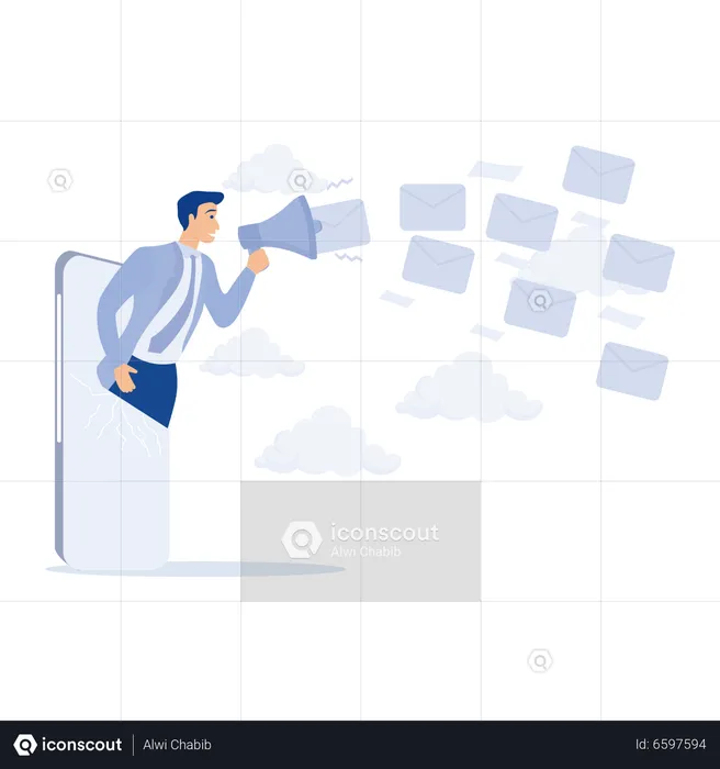 Businessman doing email marketing  Illustration