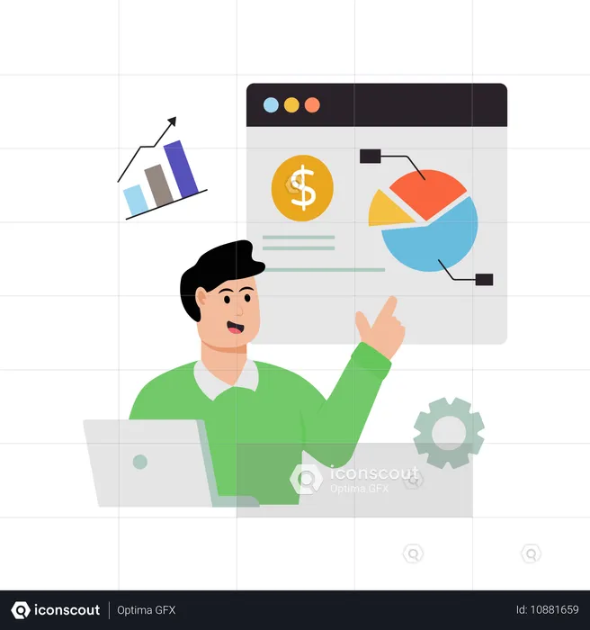 Businessman doing financial data analysis  Illustration