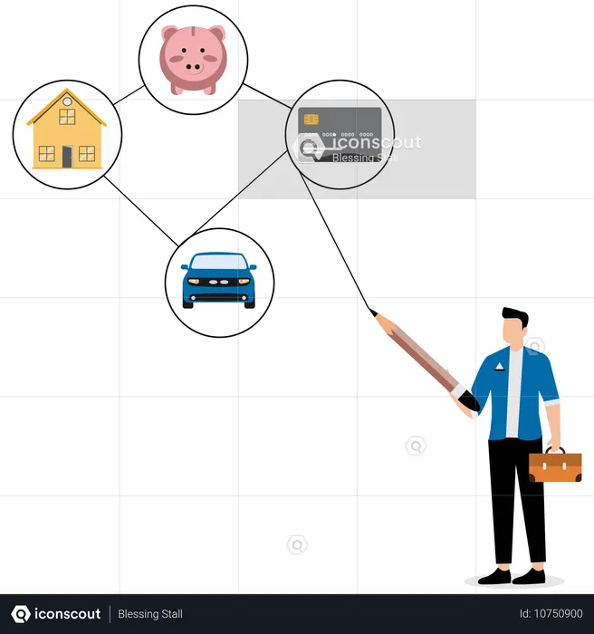 Businessman doing future financial planning  Illustration