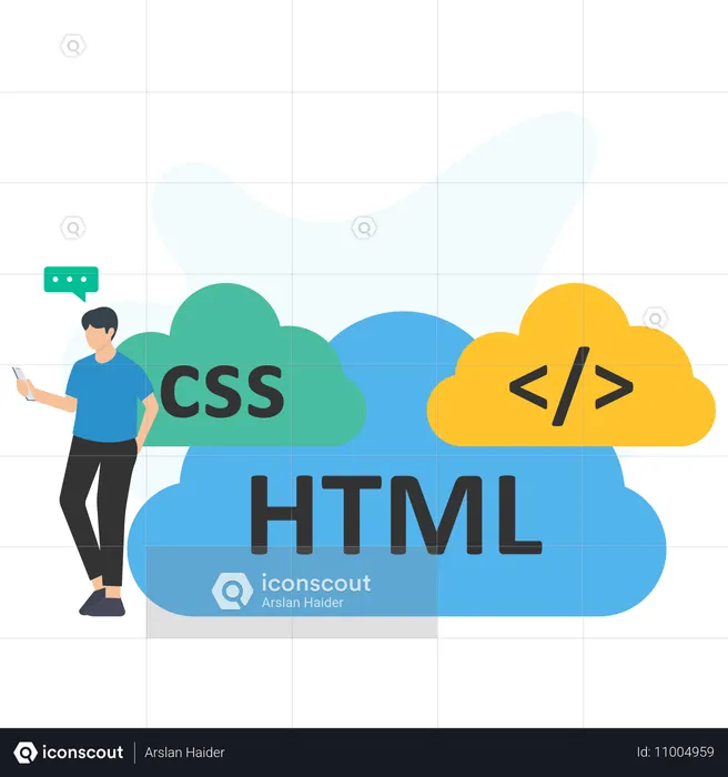 HTML 코딩을 하는 사업가  일러스트레이션