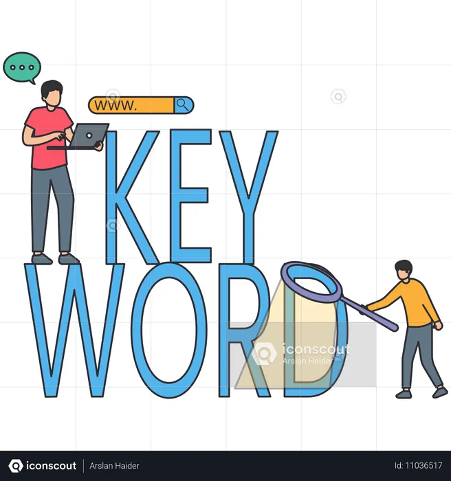 Businessman doing keyword analysis  Illustration