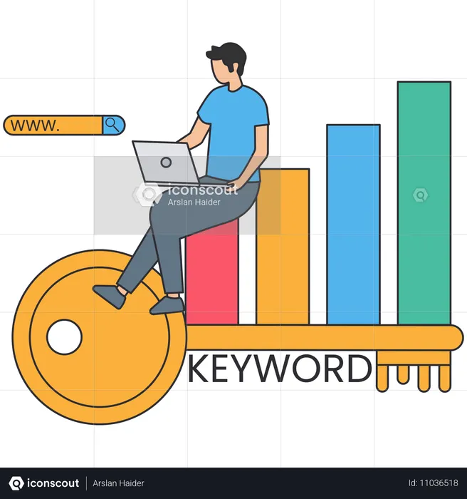 Businessman doing keyword analysis  Illustration