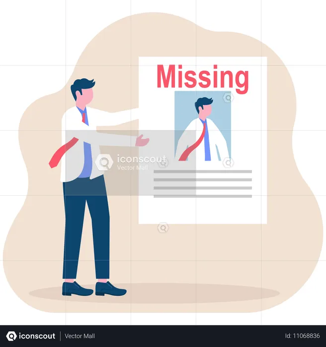 行方不明のアナウンスをするビジネスマン  イラスト