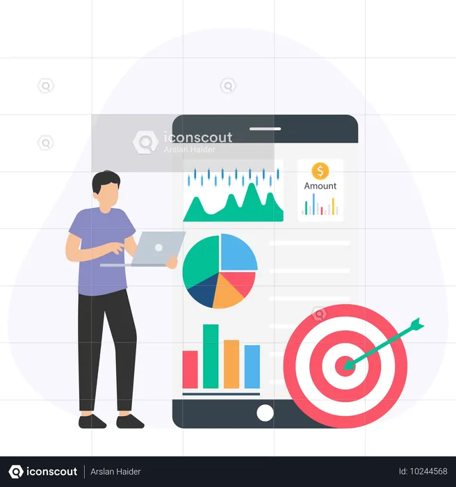 Businessman doing mobile analysis  Illustration