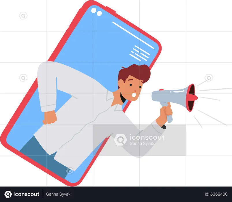 Businessman doing mobile megaphone marketing  Illustration