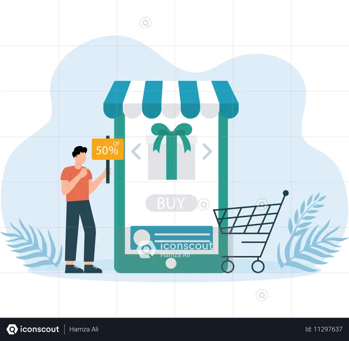 Businessman doing Mobile Shopping  Illustration