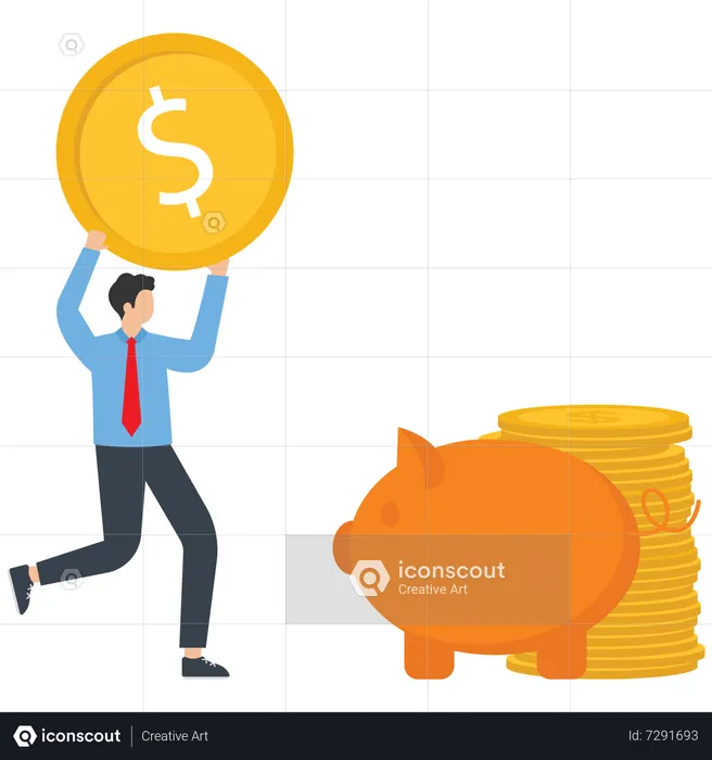 Businessman Doing Money Investments In Piggy Bank  Illustration