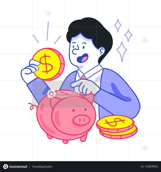 Businessman doing Money Savings in piggy bank  Illustration