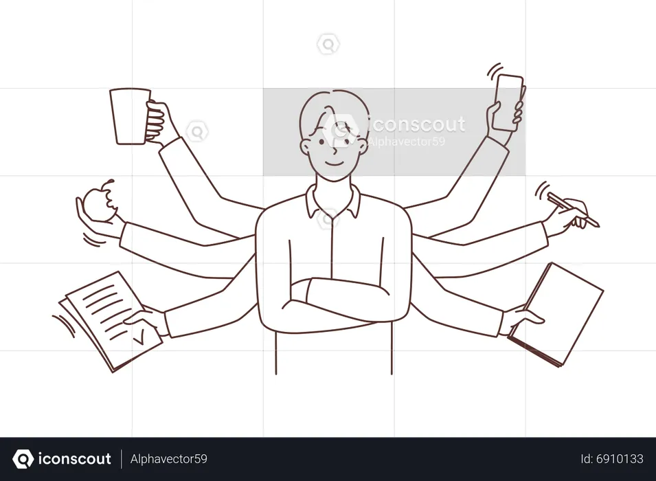 Businessman doing multi tasking work  Illustration