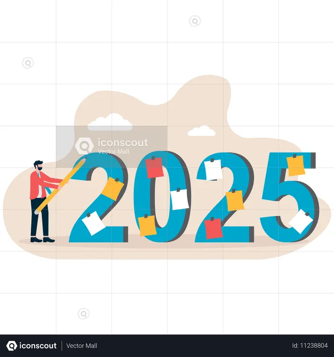 Businessman doing new year planning  Illustration