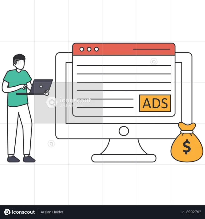 Businessman doing online advertising  Illustration