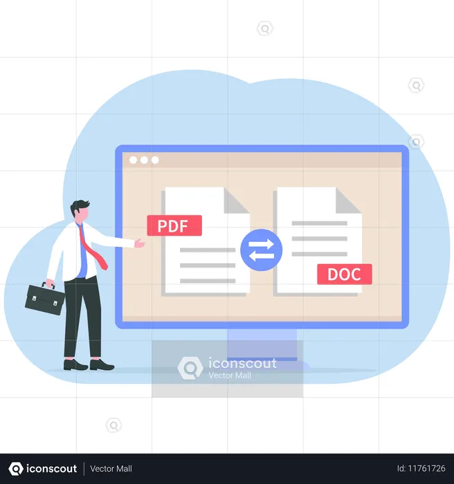 Businessman doing online file conversion  Illustration